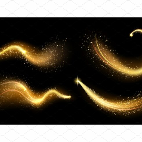 Magical gold sparkles dust. Golden cover image.