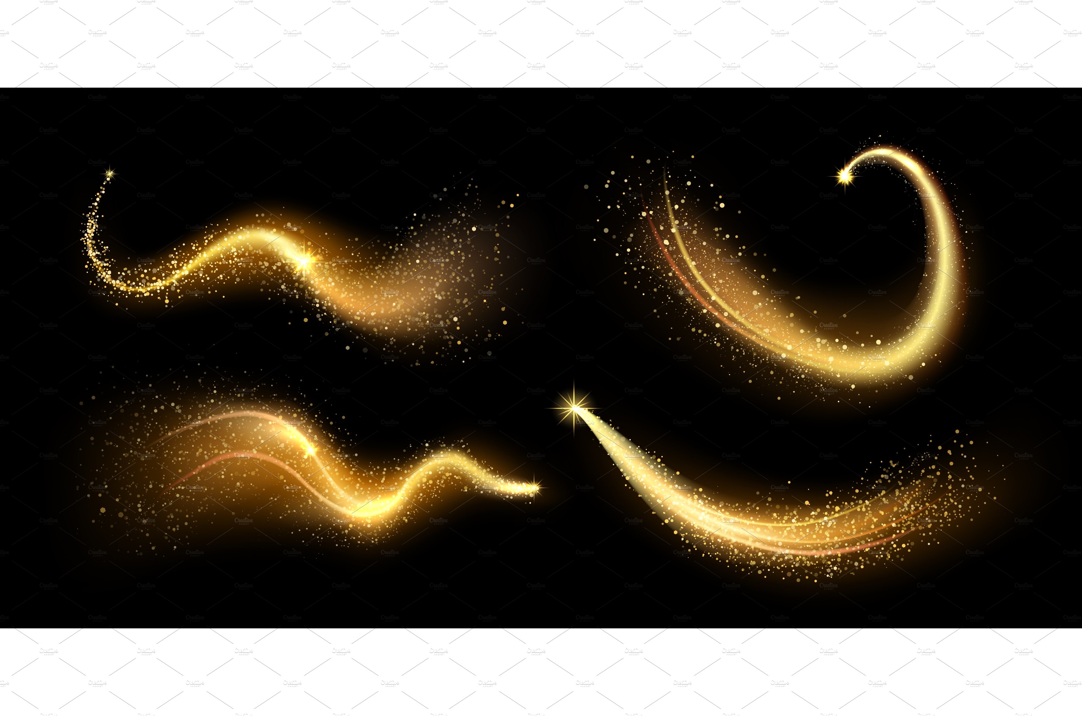 Magical gold sparkles dust. Golden cover image.