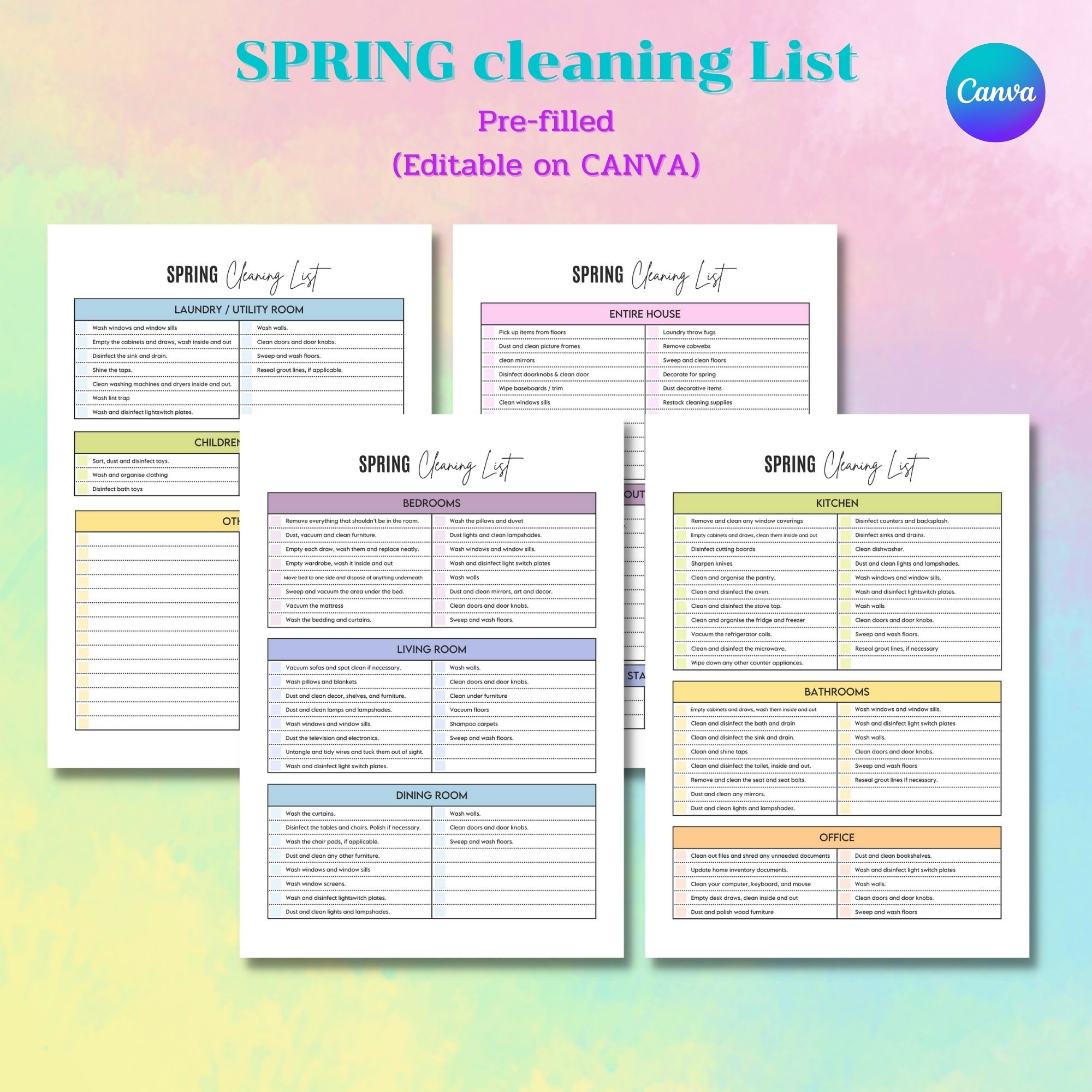 Spring cleaning list with the title spring cleaning list.