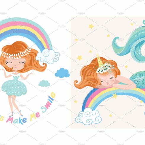 Mermaid Vector.Rainbow girl pattern. cover image.