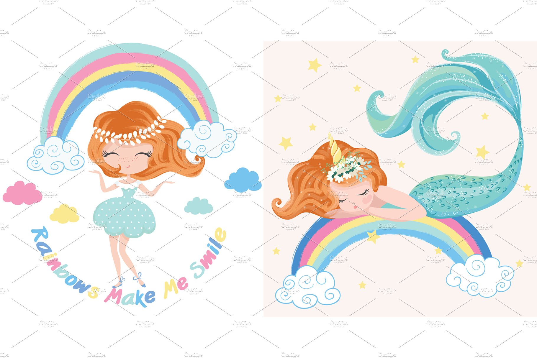 Mermaid Vector.Rainbow girl pattern. cover image.