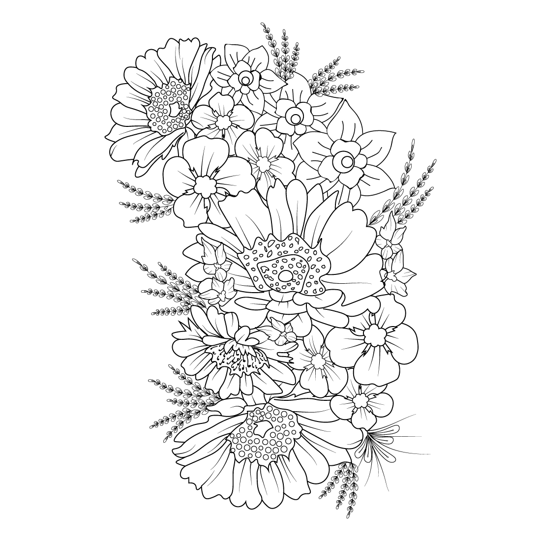 Composition of flower, leaves and berries sketch. | CanStock