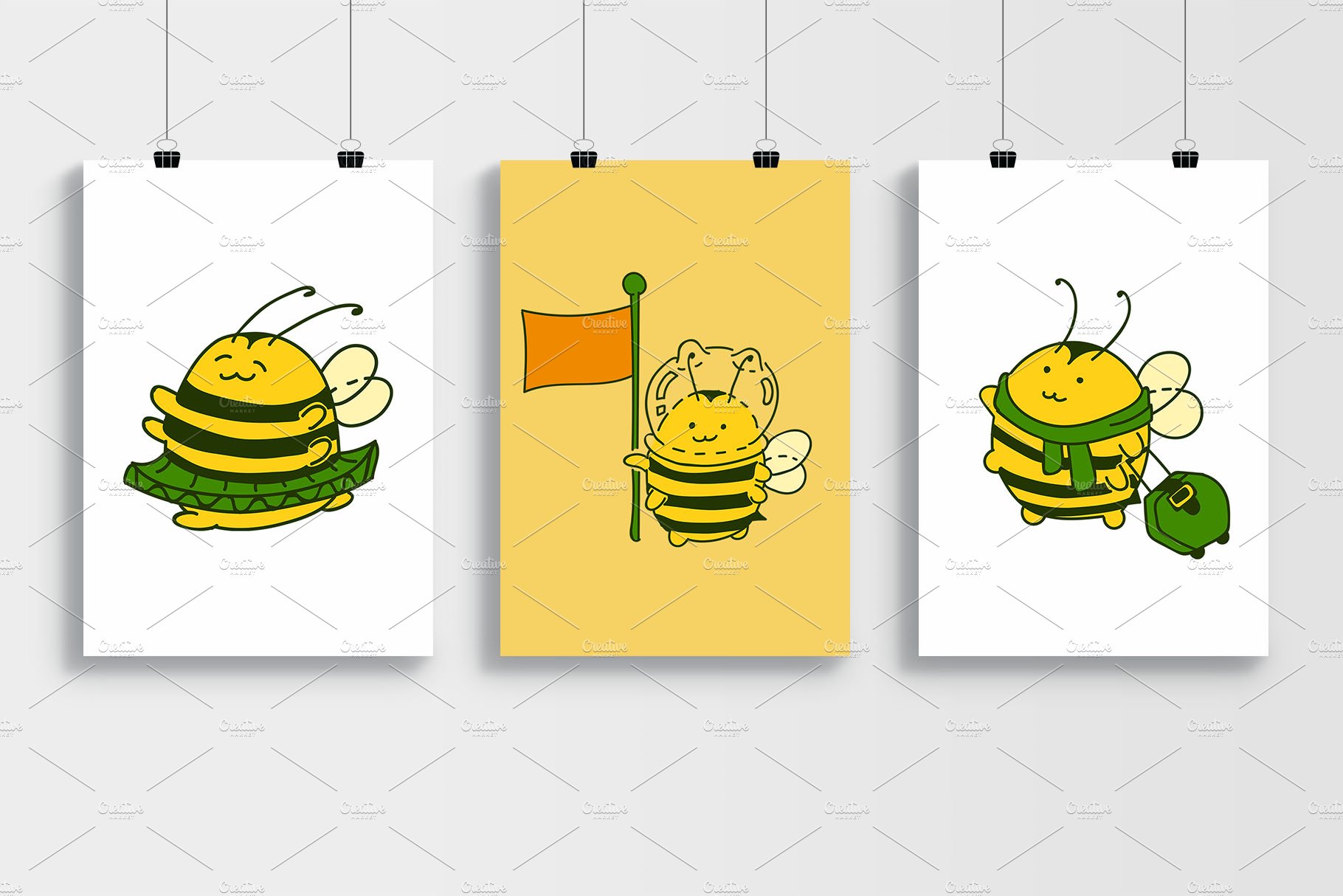 Cartoon bumblebees characters preview image.