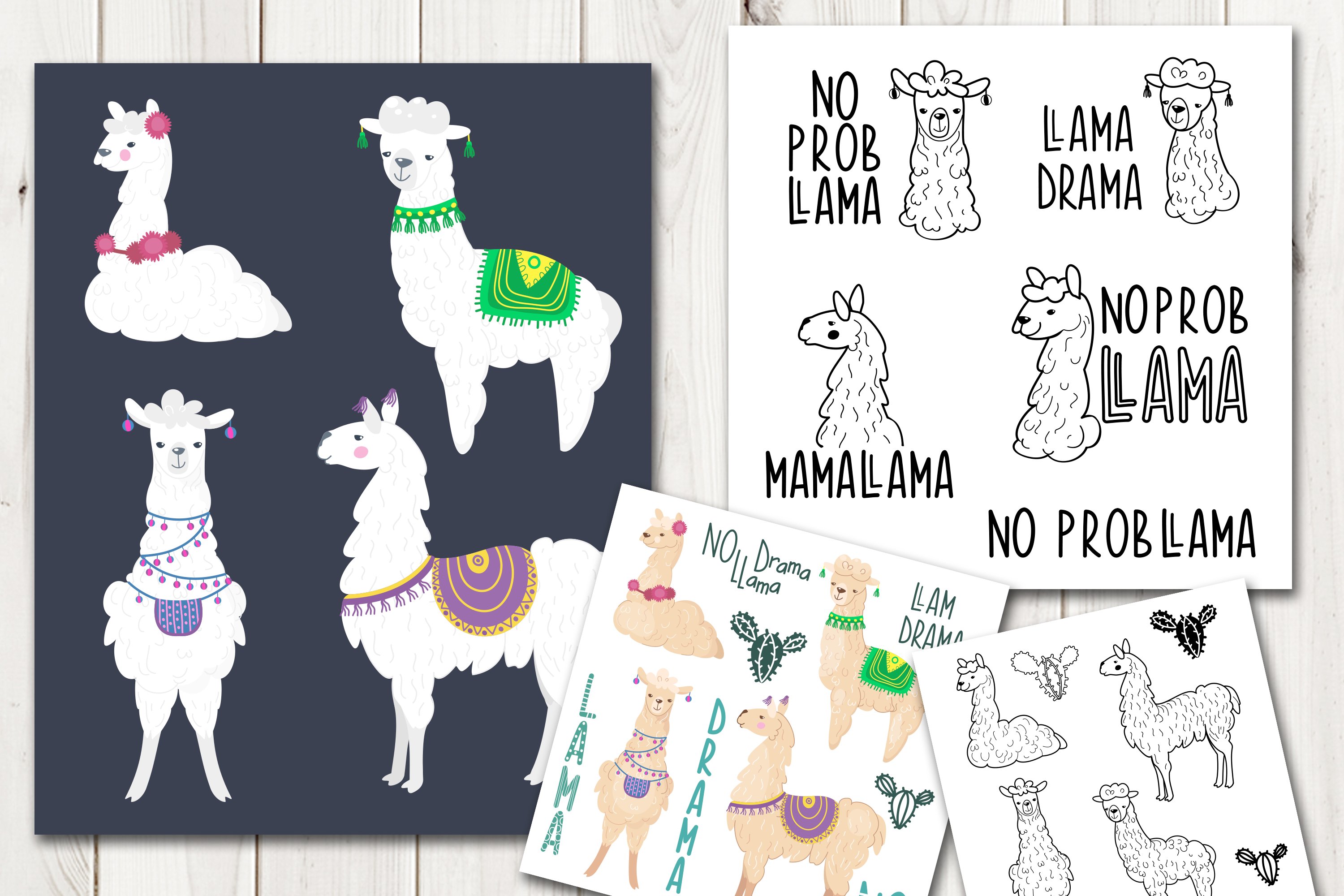 Llama and alpaca vector clip art cover image.