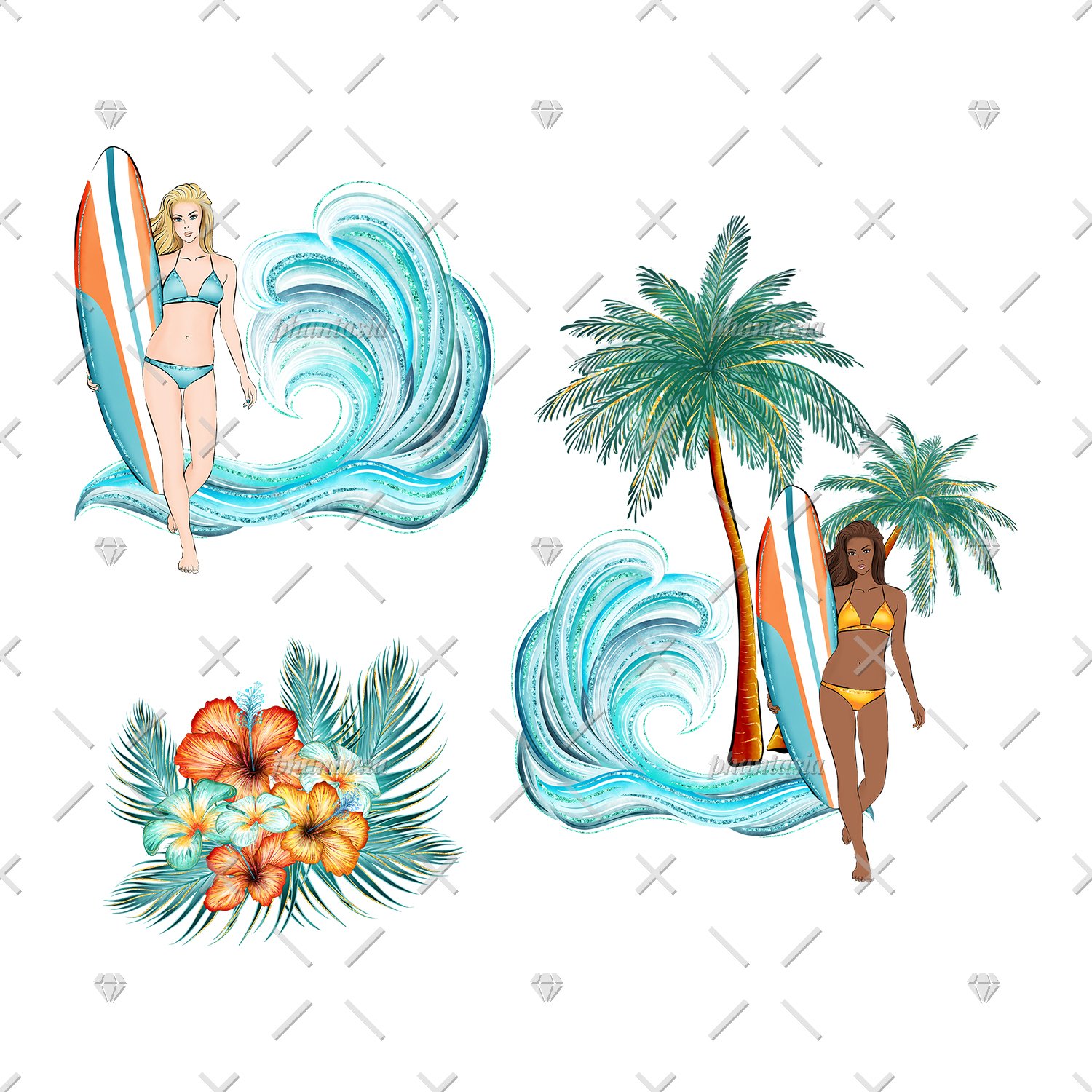 Surfer Girl Cliparts preview image.