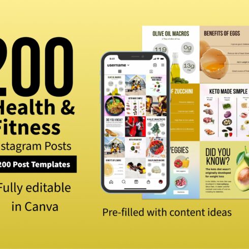 200 Health & Fitness IG templates cover image.