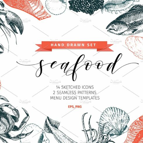 Seafood Hand Drawn Icon Set cover image.