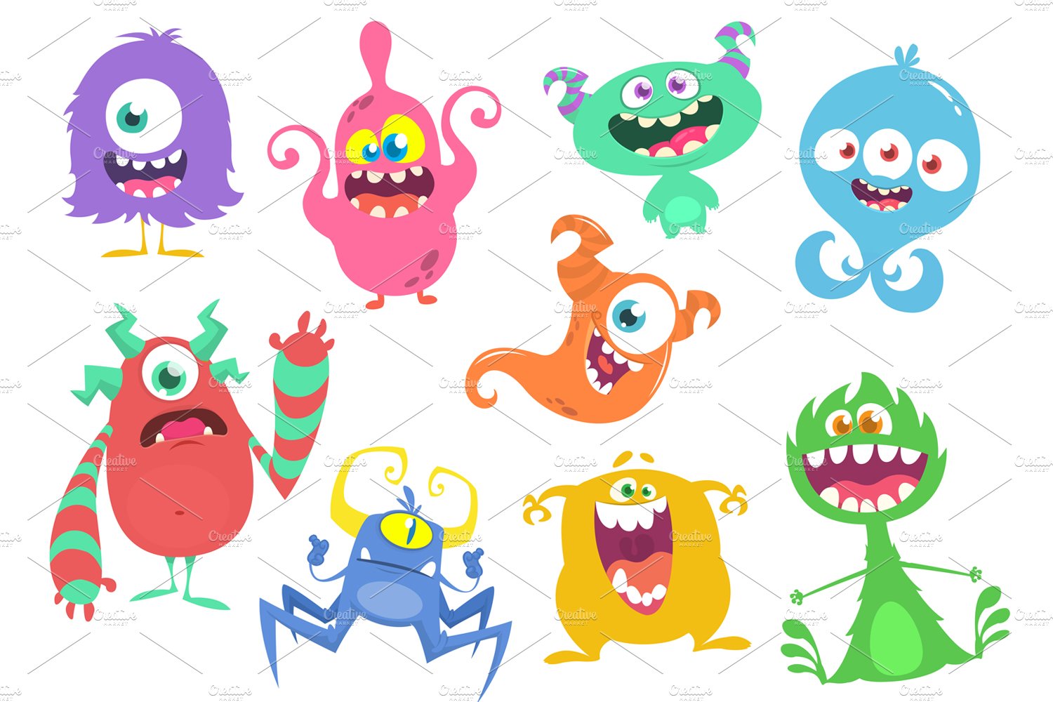 Cartoon monsters. Vector pack cover image.