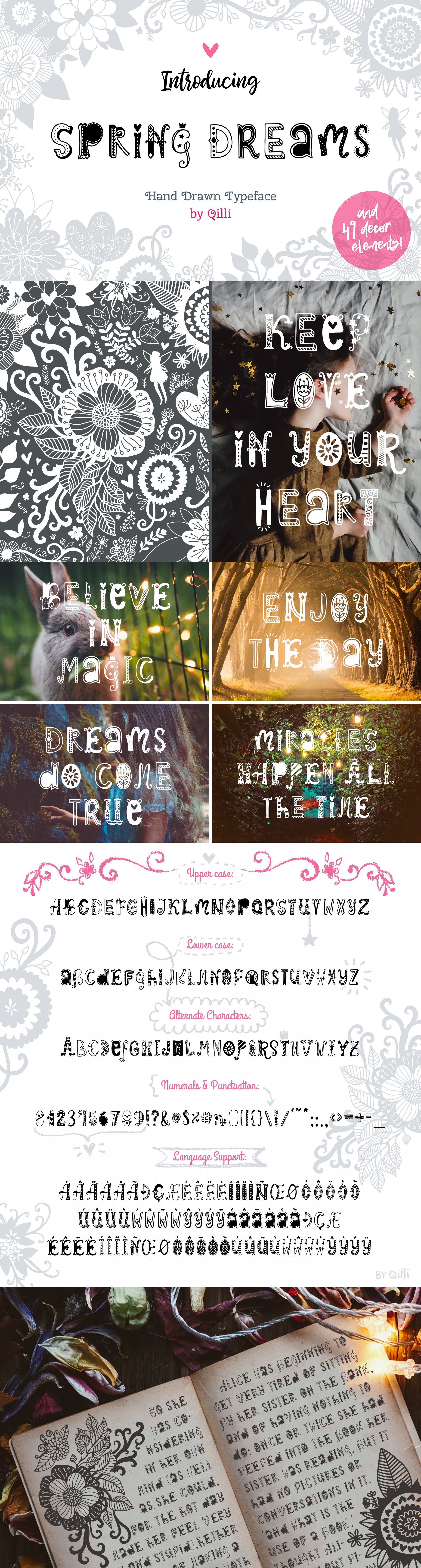Spring Dreams Typeface with Clipart cover image.