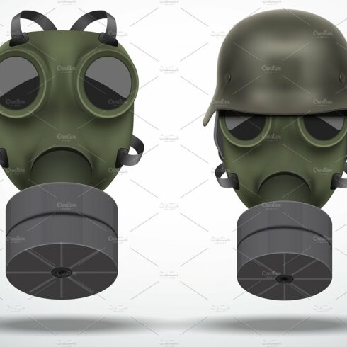 Set of vintage military gas mask cover image.