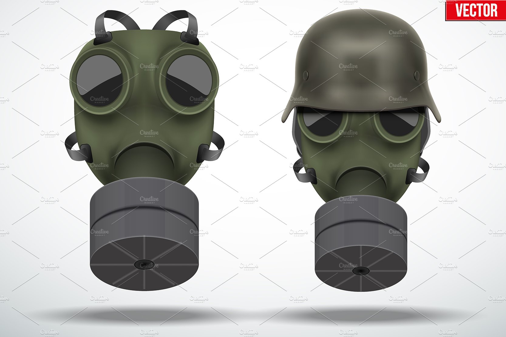 Set of vintage military gas mask MasterBundles