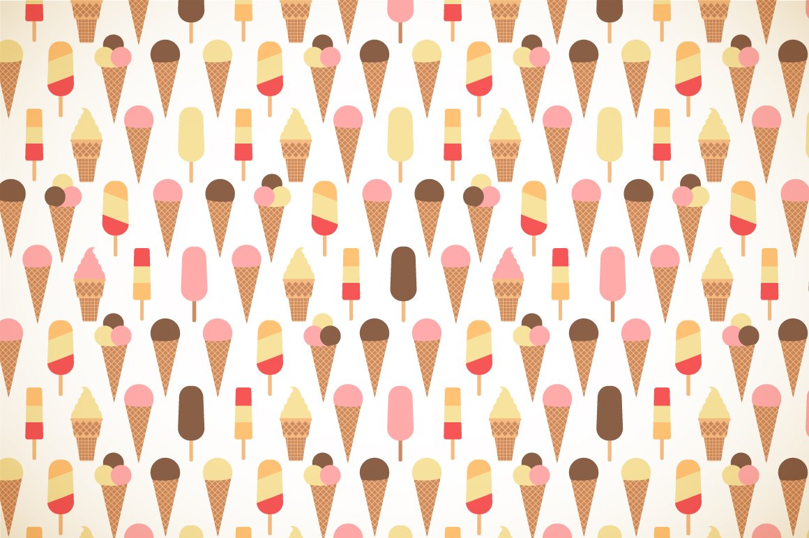 Ice cream on white seamless pattern cover image.