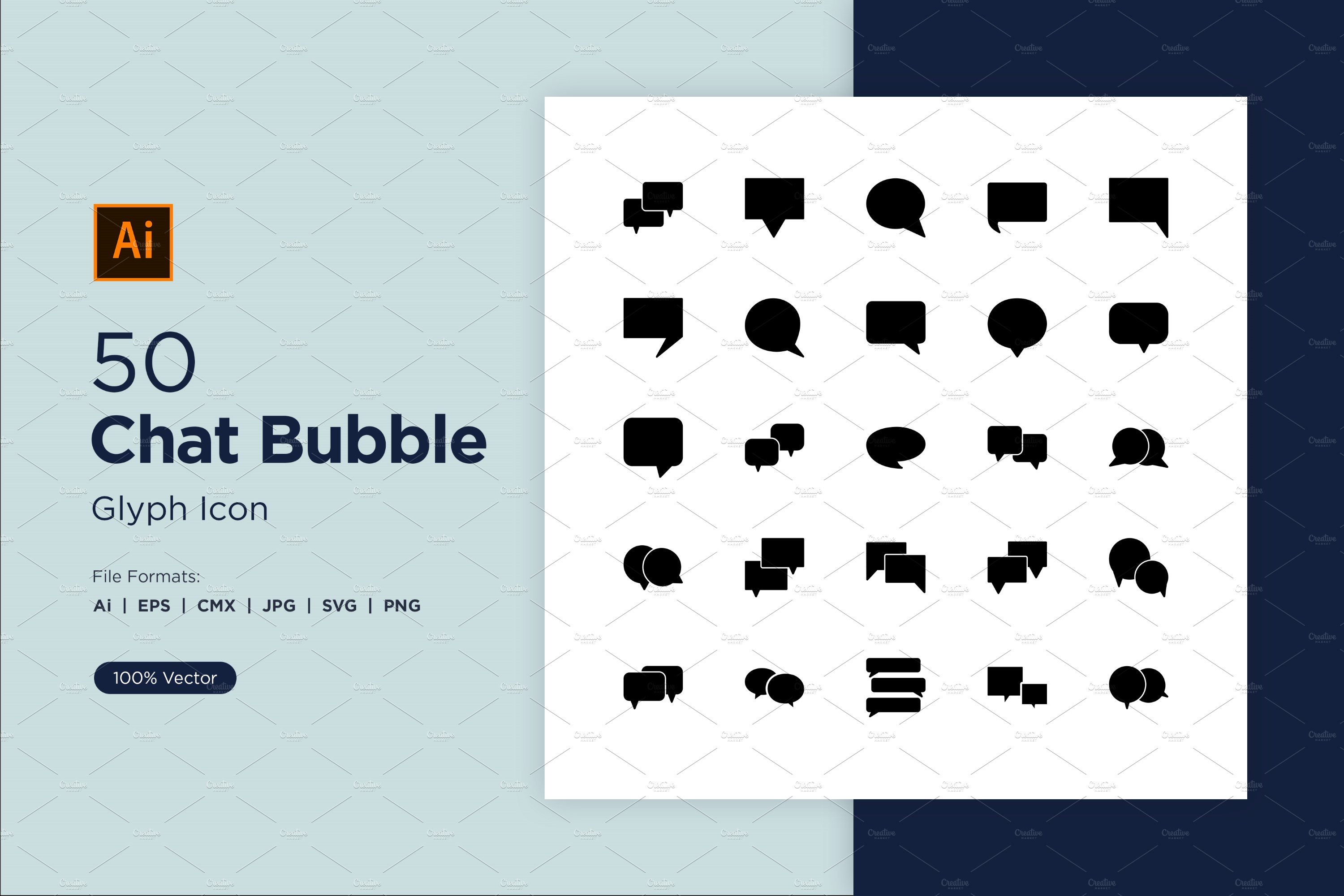 50 Speech Bubble Glyph Icon cover image.