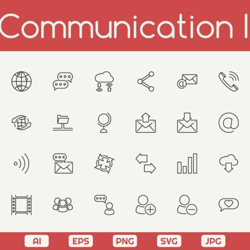 100 Communication Icons cover image.