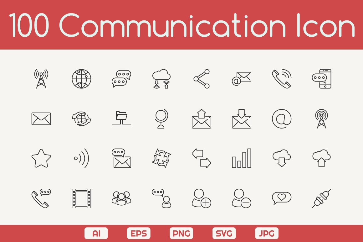 100 Communication Icons cover image.