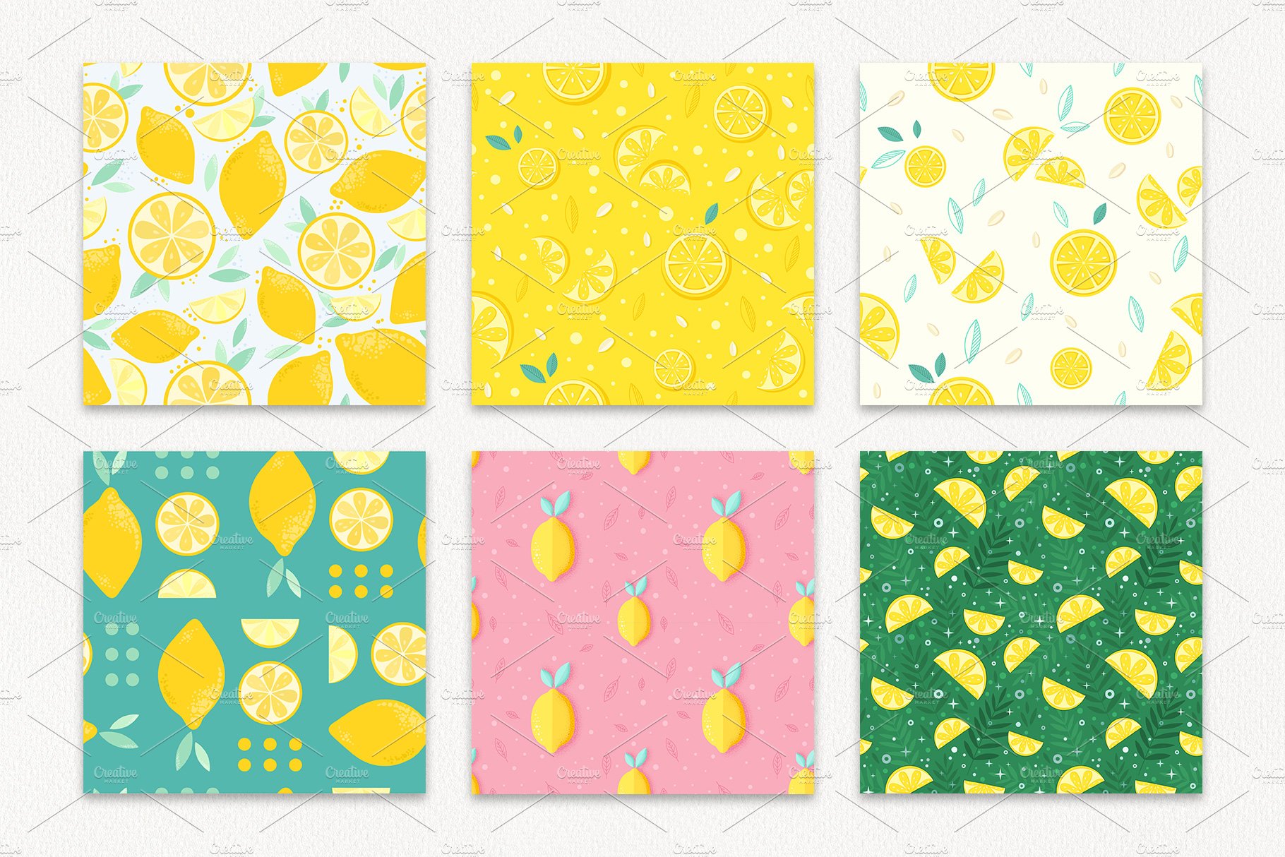 Lemon Mood seamless patterns preview image.
