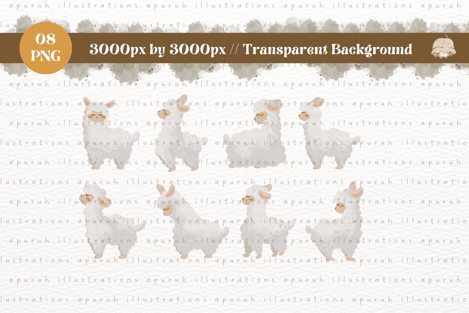 Cute Alpaca Clipart Set preview image.