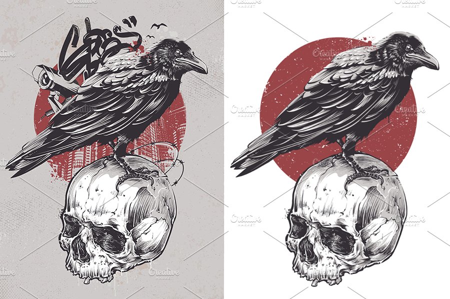 Crow on Skull | Vector Art 20% OFF preview image.