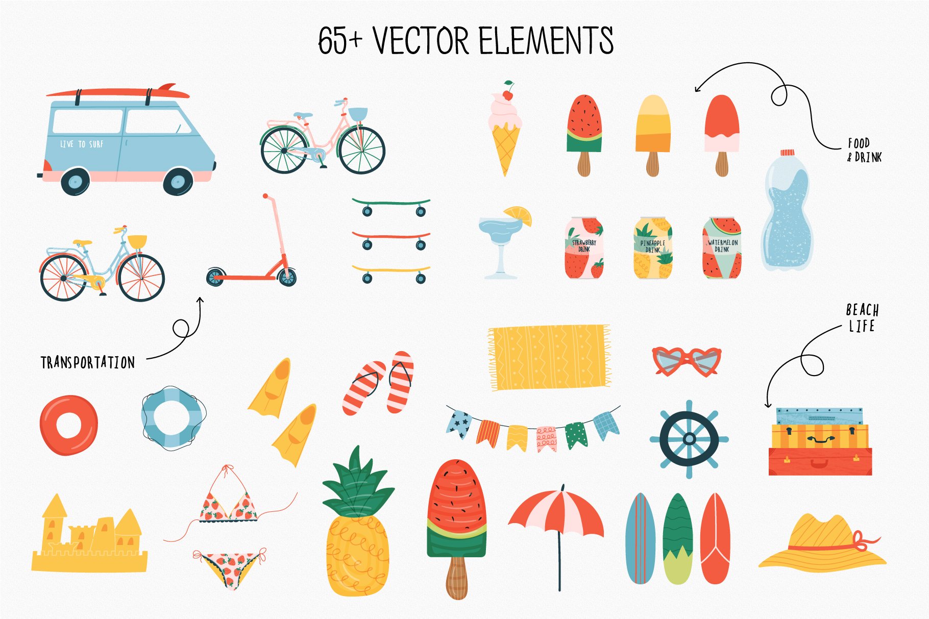 Summer vector clipart & pattern preview image.