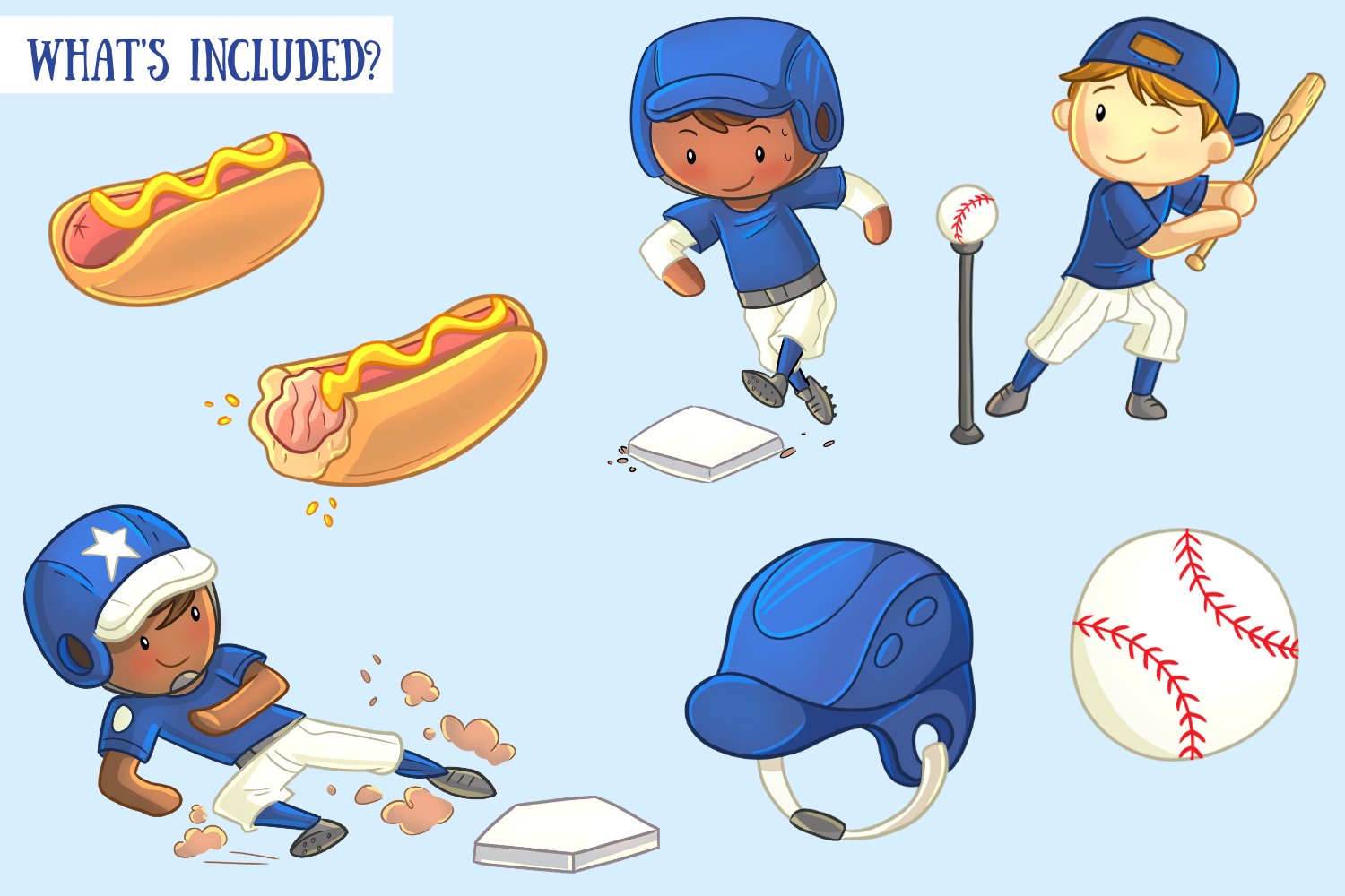 Kids Playing Baseball Clip Art preview image.