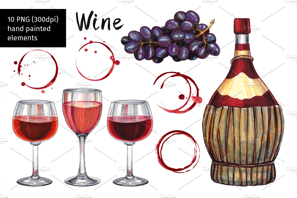 Hand drawn wine illustration. preview image.