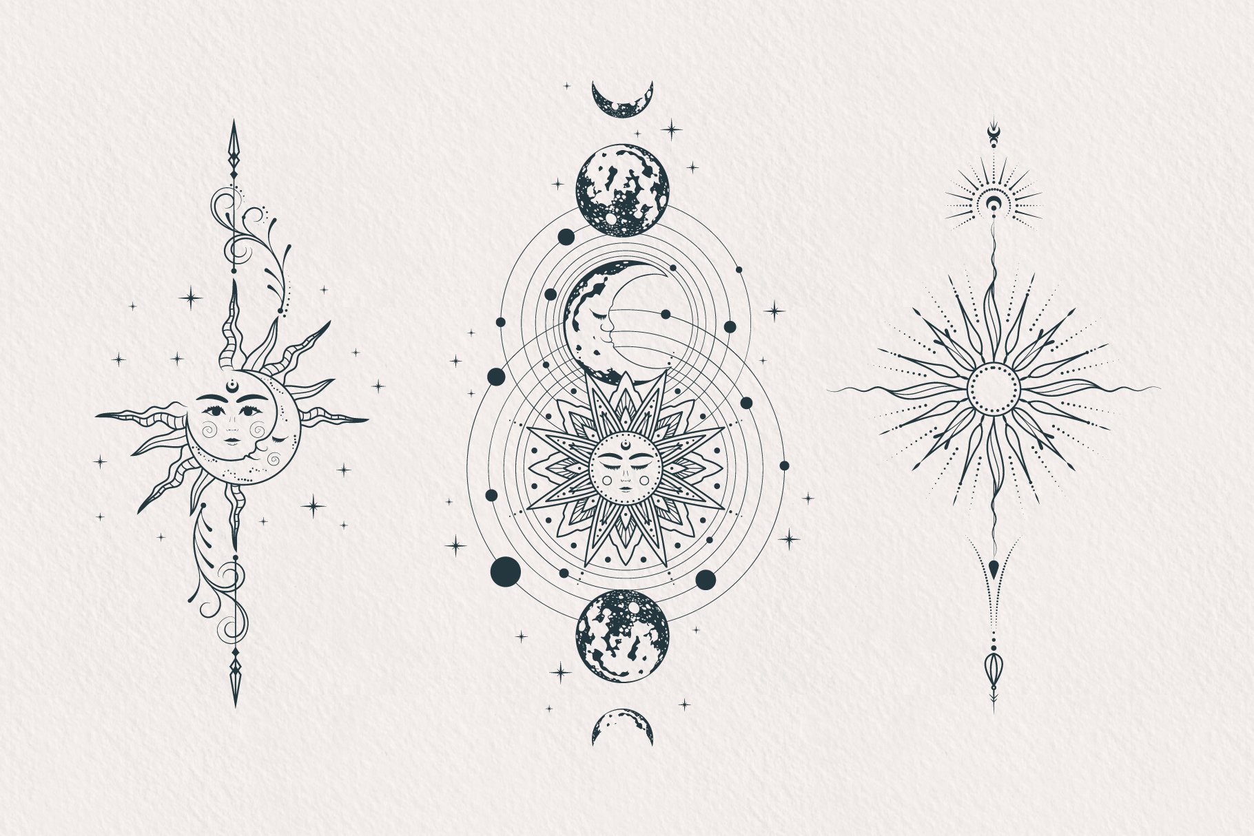 Hand drawn Mystical Sun & Moon Set preview image.