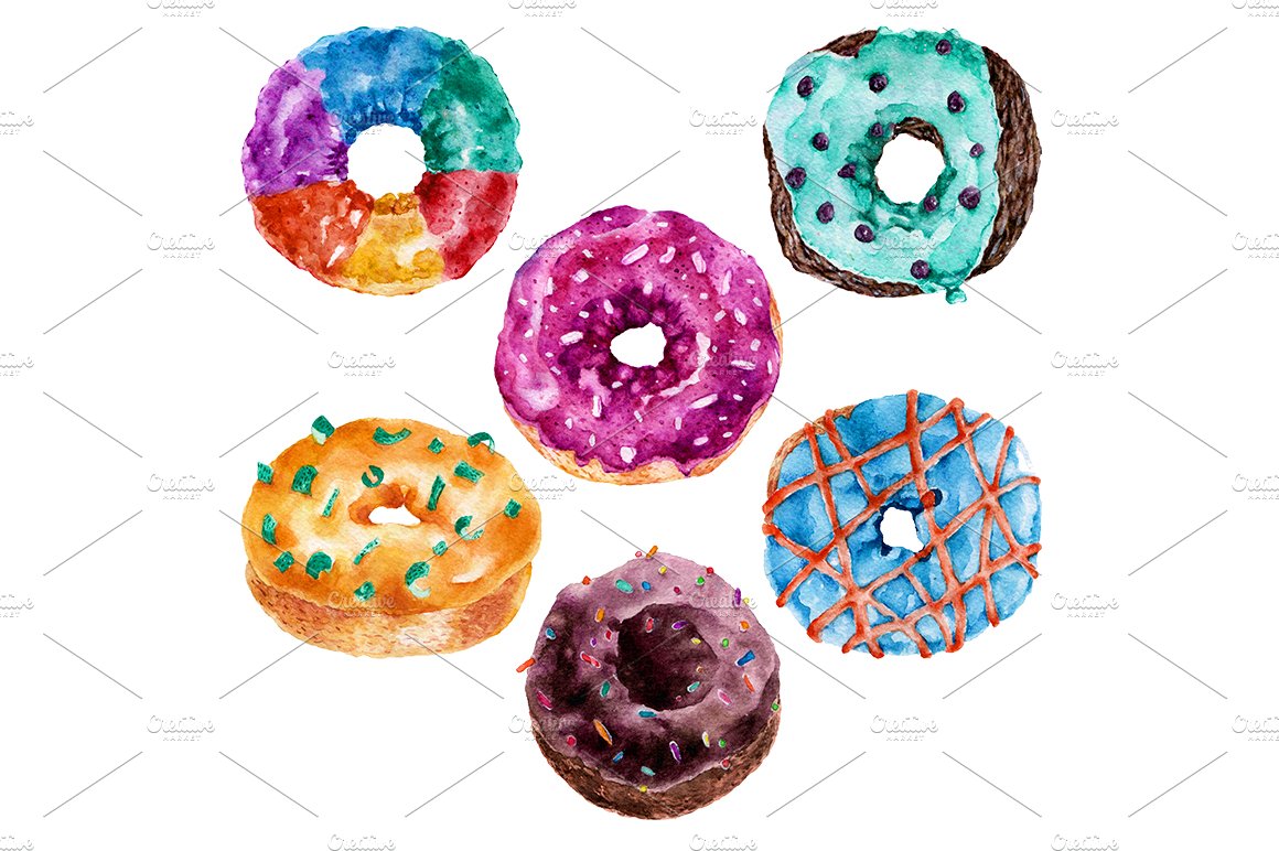 Patterns with watercolor donuts preview image.