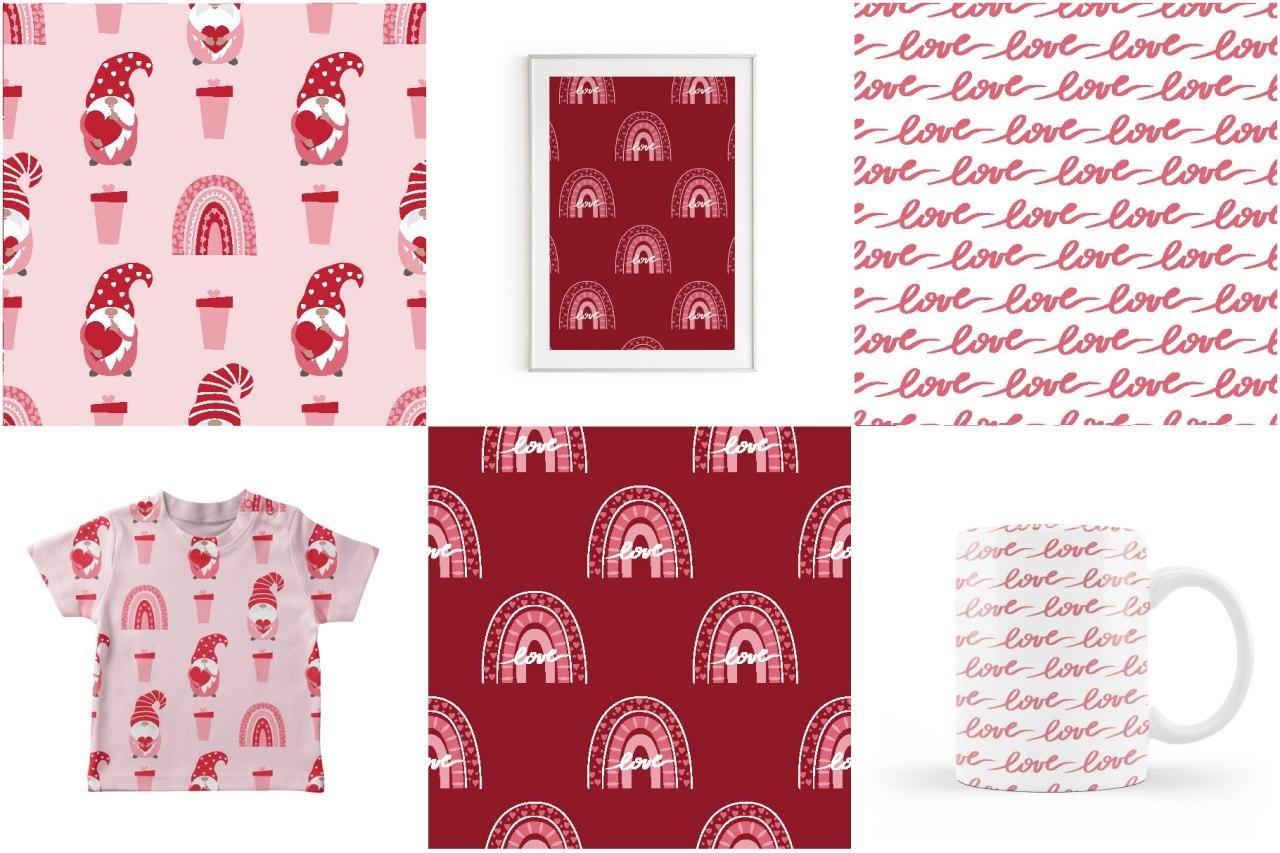 Valentine's Day Seamless Pattern Set preview image.