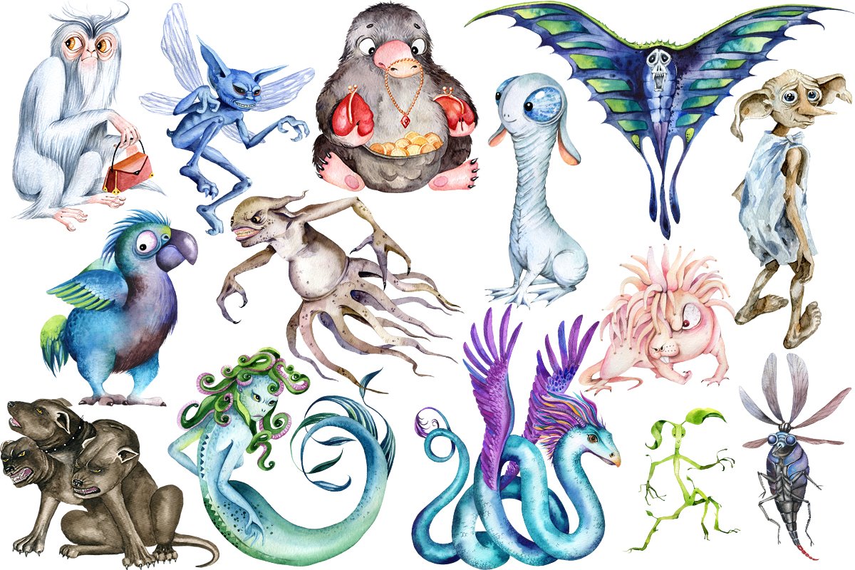 Magical Creatures, Halloween clipart preview image.