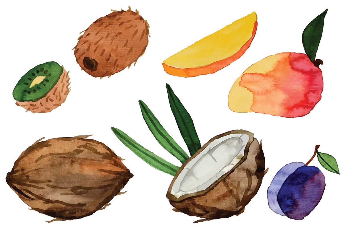 Watercolor fruits preview image.