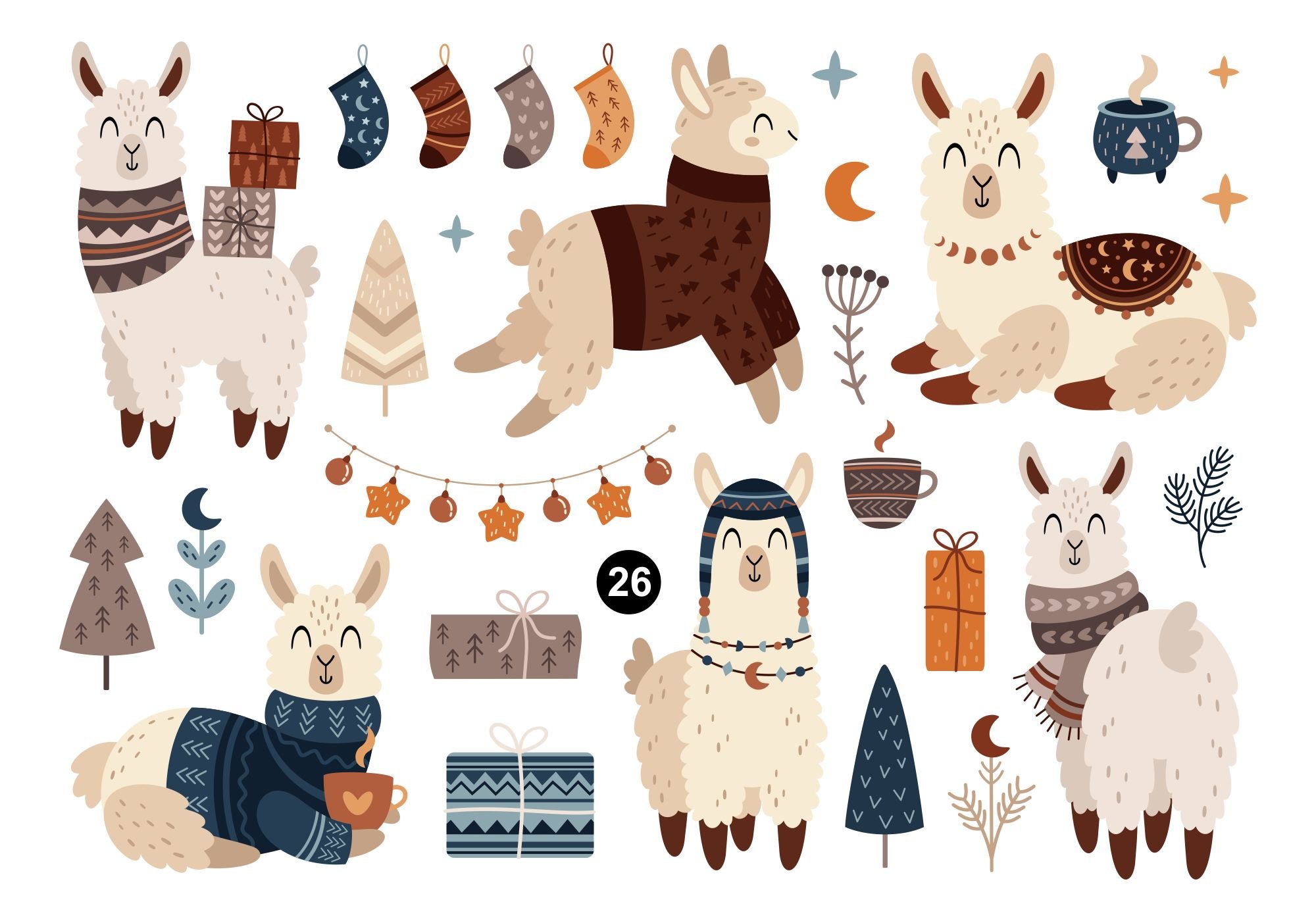 Christmas llama clipart preview image.