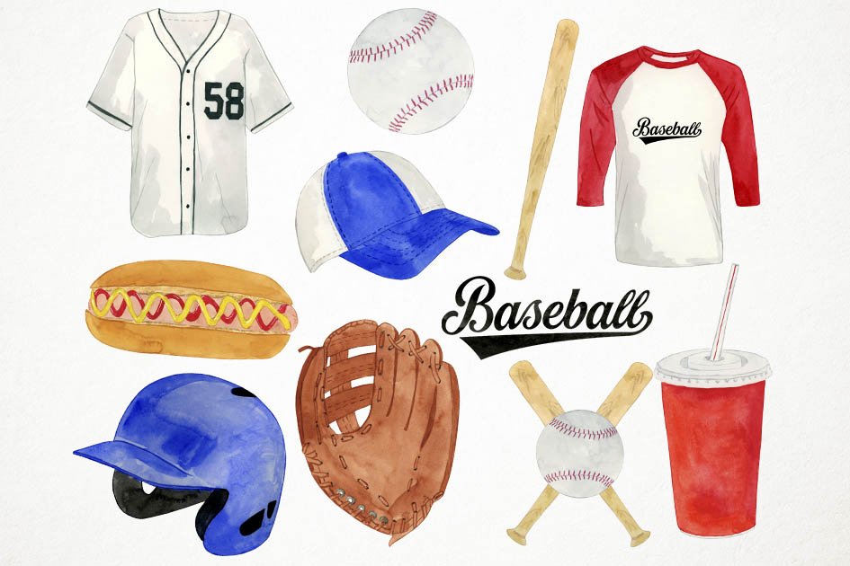 Watercolor Baseball Clipart preview image.