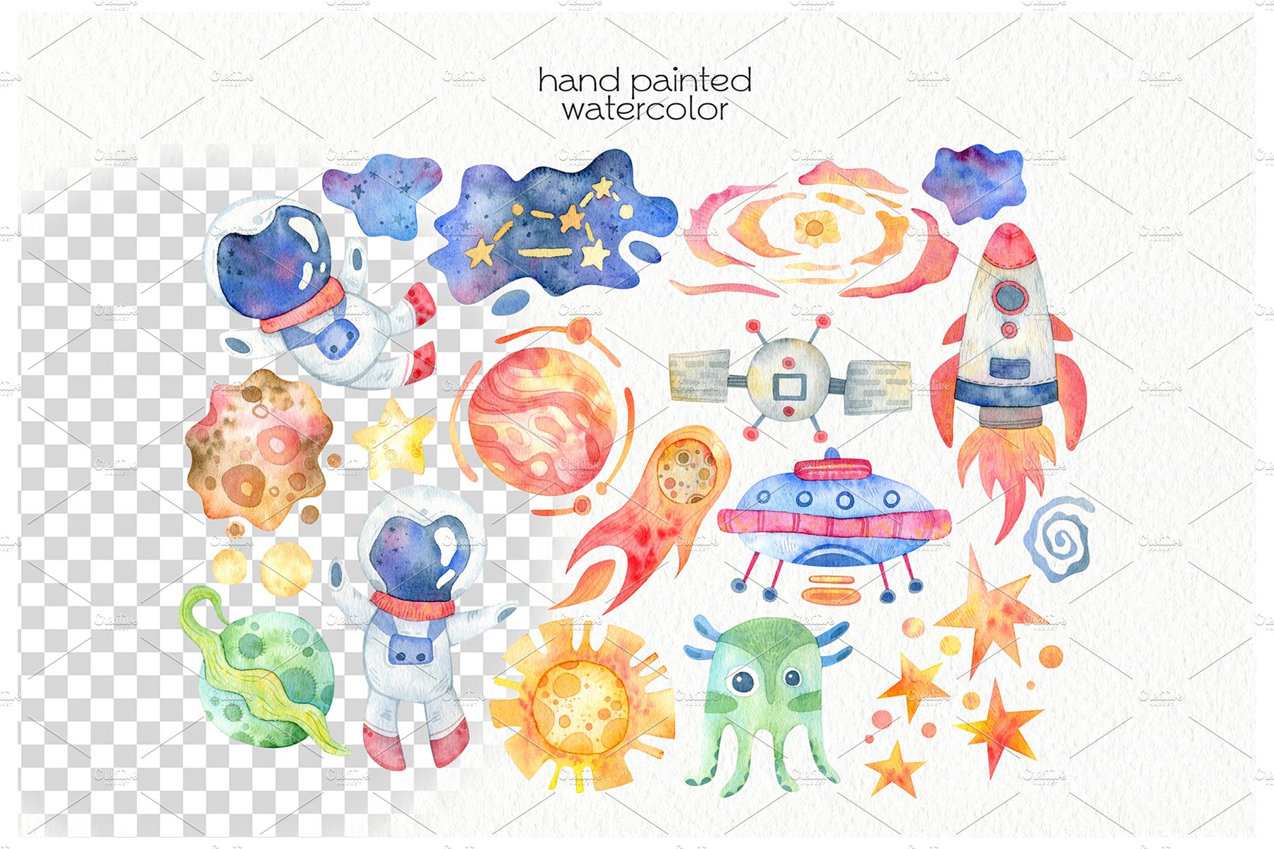 Watercolor Space Clipart preview image.