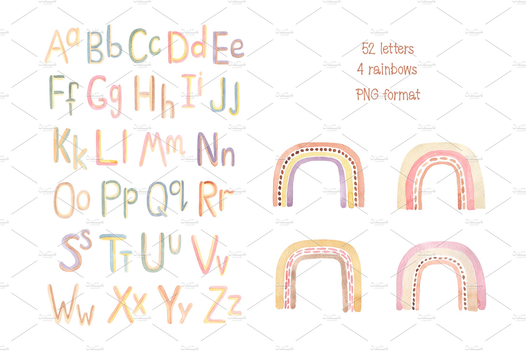 Watercolor  Rainbow Alphabet Set preview image.