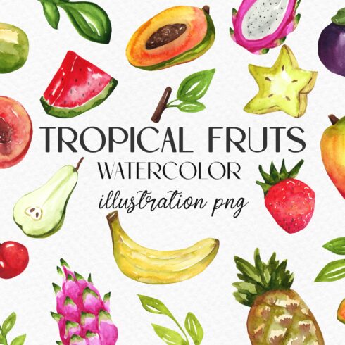 Watercolor summer  tropical fruits cover image.
