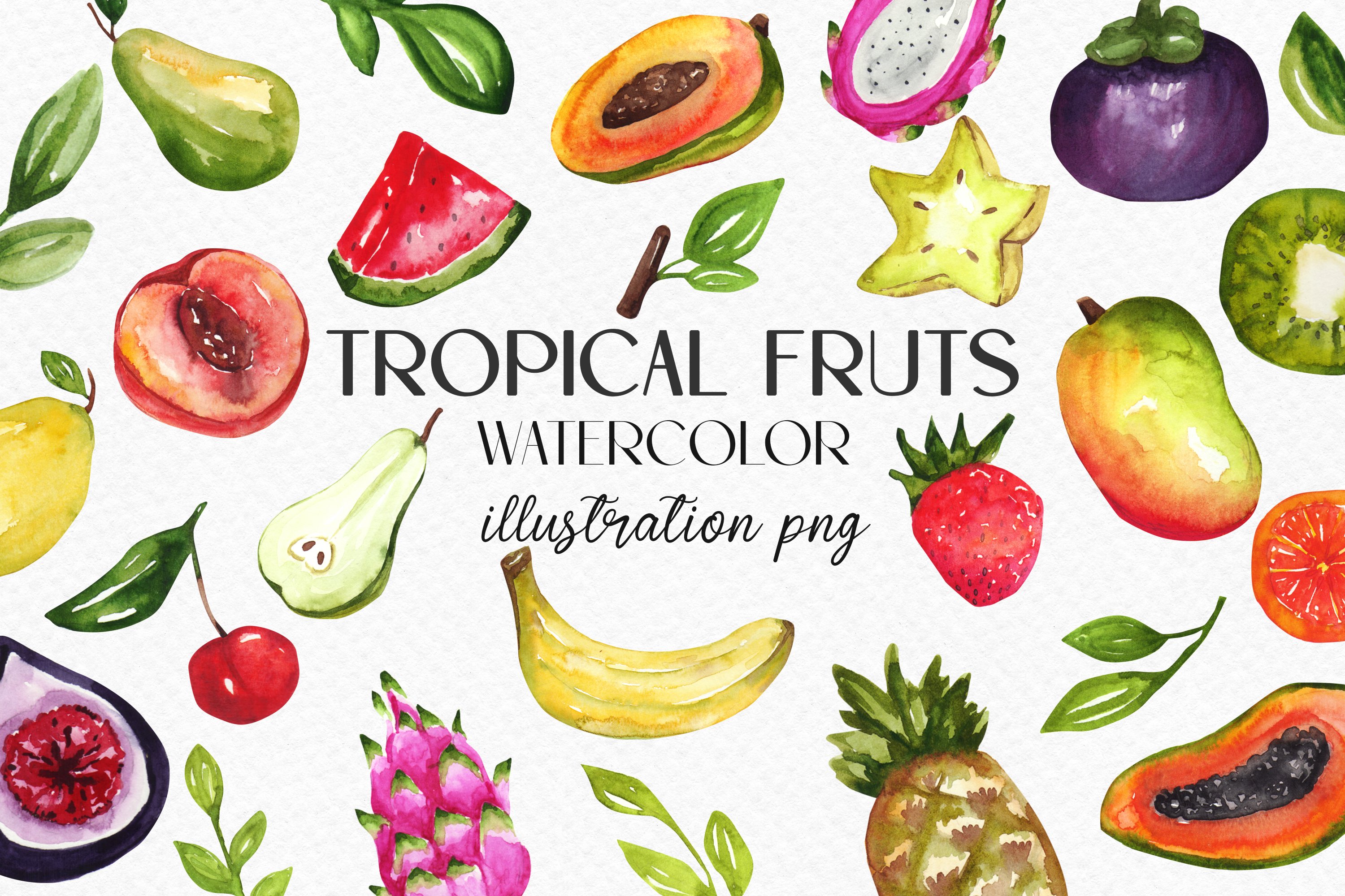 Watercolor summer  tropical fruits cover image.