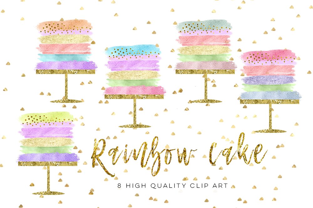 Birthday cake clip art Gold rainbow cover image.
