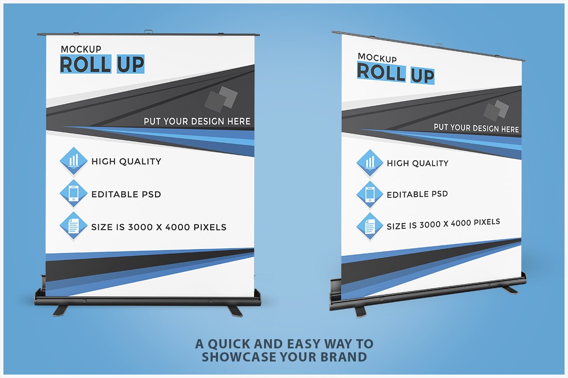 Roll Up Banner Mockup PSD preview image.