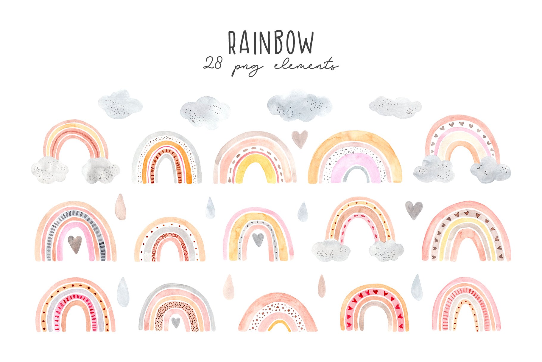 Watercolor Rainbow. Clipart Patterns preview image.