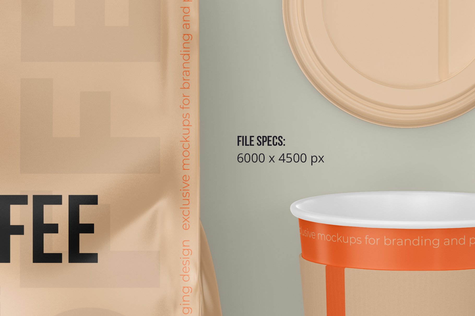 Coffee Bag with Cup, top view mockup preview image.