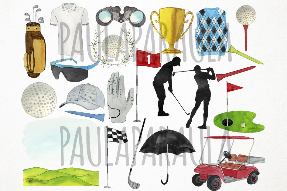 Watercolor Golf Clipart preview image.