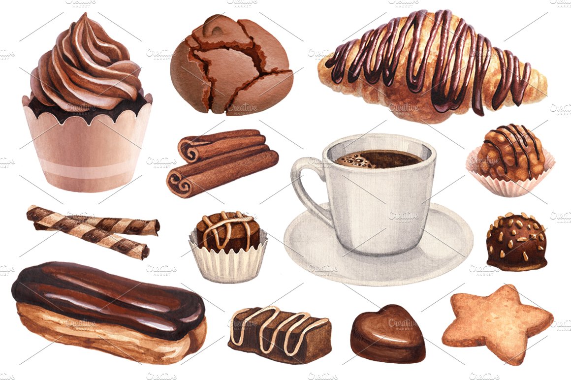 Dessert illustrations and patterns preview image.