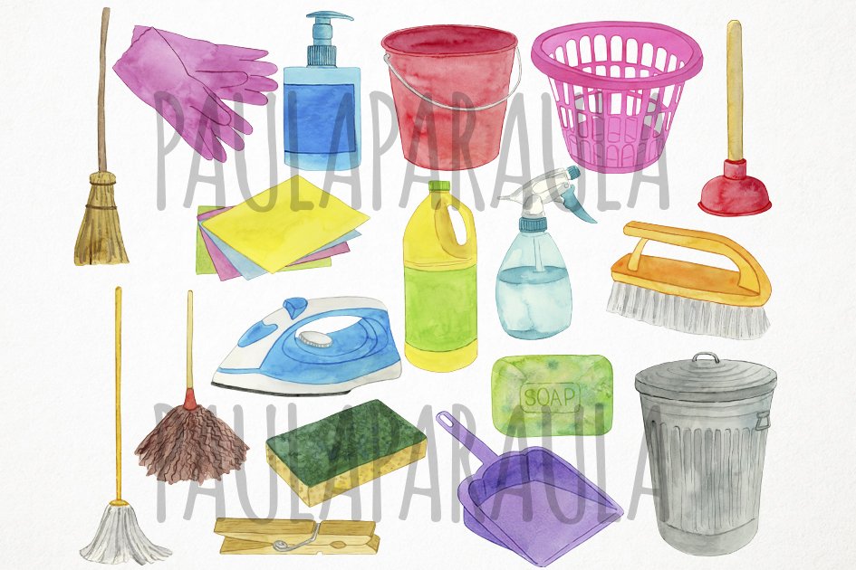 Watercolor Cleaning Clipart, Home preview image.