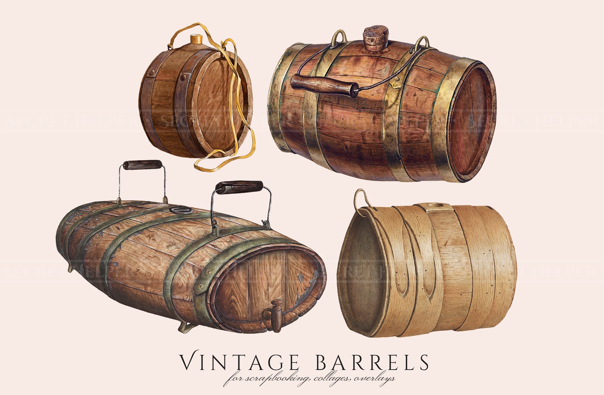 Vintage Barrels & Kegs Set preview image.