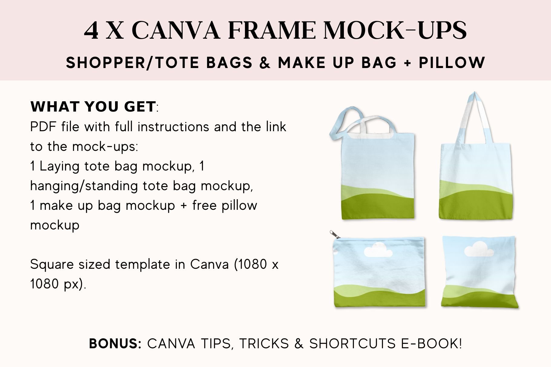 Canva Tote bag makeup bag mock-ups preview image.