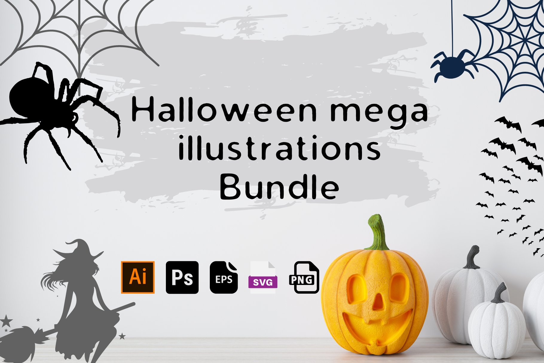 Halloween mega illustrations Bundle preview image.