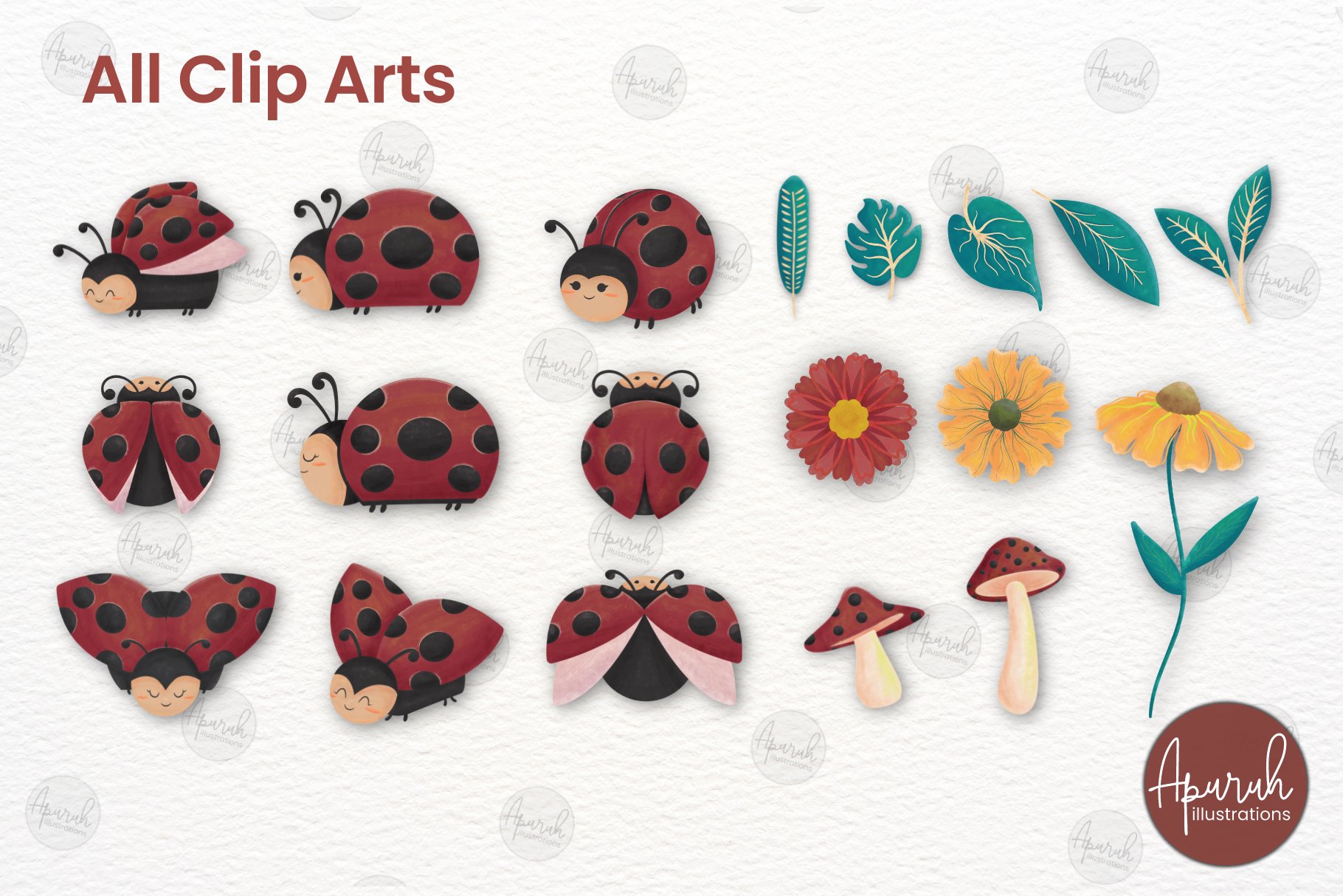 Watercolor Lady Bug Clipart Love Bug preview image.