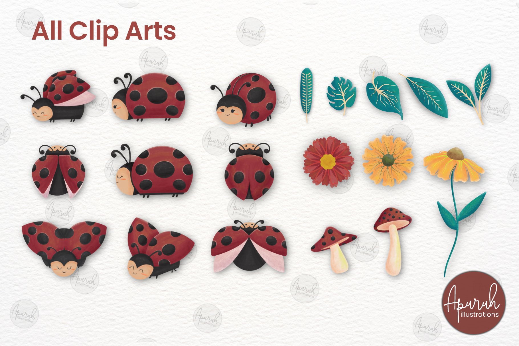 Watercolor Clipart Insect Ladybug Png Graphic by