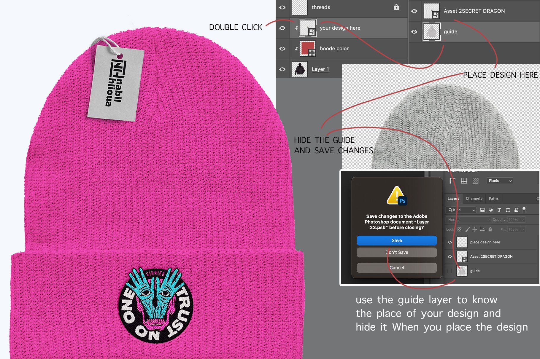 embroidered BEANIE HAT PSD Mockup preview image.