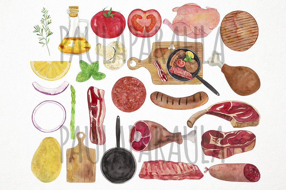 Watercolor Meat Clipart Meat Product preview image.
